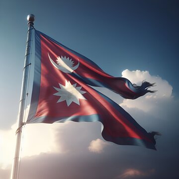 Proud Flutter of the Nepal Flag Against the Sky