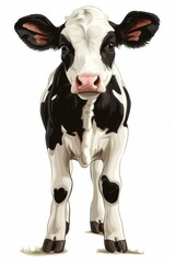 Sweet and adorable young calf standing on white background, charming farm animal photography