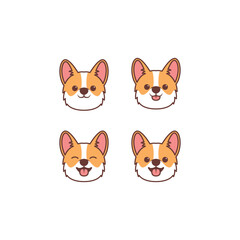 Cute corgi dog face cartoon collection, vector illustration