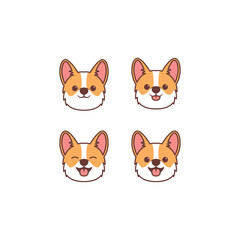 Cute corgi dog face cartoon collection, vector illustration