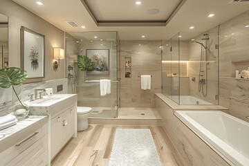 Relaxing Contemporary Bathroom with Neutral Colors and Glass Shower