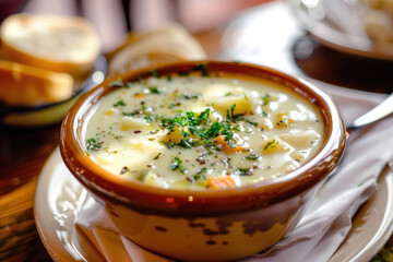 Hearty Bowl of Creamy Chowder Garnished with Fresh Parsley