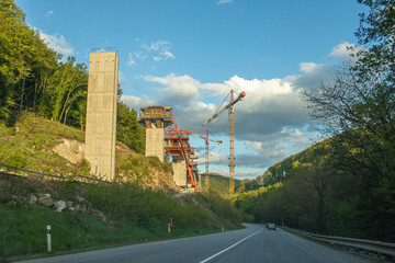 Conscruction of the highway bridge in southern Slovakia.Early spring. High quality photo