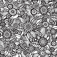 Seamless floral pattern. Hand drawn texture with flowers and leaves. Gorgeous endless pattern. Ornate floral background.