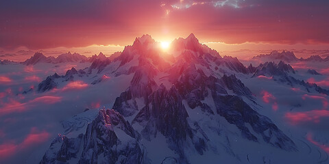 Sunset Mountain Landscapes: Drone Photography of Snowy Peaks and Crisp Autumn Air