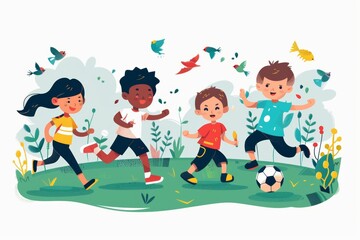 kids playing football flat illustration 