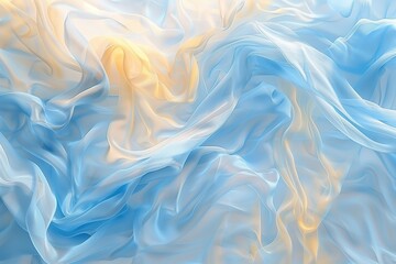 Obraz premium : A tranquil abstract background with shades of pastel blue and pale yellow liquid paints gently intertwining, creating a soothing and gentle effect like a clear morning sky.