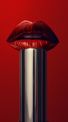 Red lipstick on a red background for fashion, beauty, cosmetics area