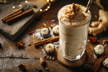 Decadent Creamy Beverage Topped with Whipped Cream and Caramel Drizzle