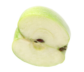 Half of ripe green apple on white background
