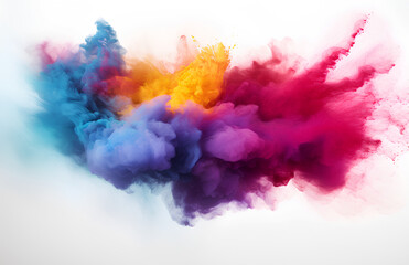 Colorful background of pastel powder explosion.Multi colored dust splash on white background.Painted Holi.