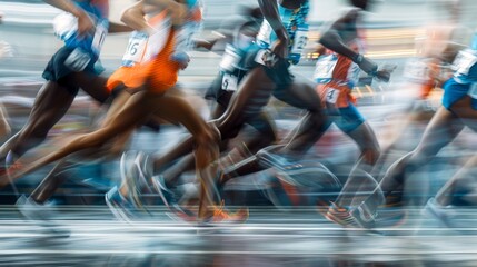 African American Runners competing in a marathon race. Athletes participating in a long-distance race. Concept of endurance, competition, athleticism, and teamwork