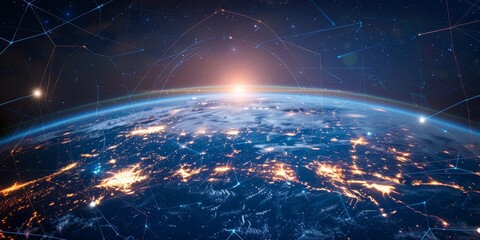 Digital world globe centered on Middle East, concept of global network and connectivity on Earth, 