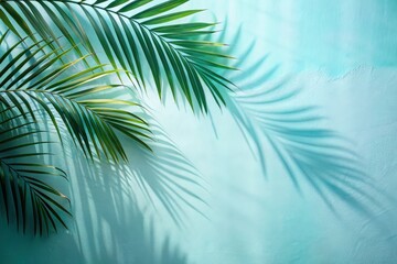 Palm Leaf Against Blue Background. Generative AI