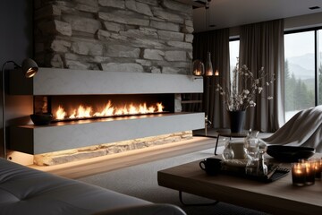 Inviting Stylish room interior. Carpet floor sofa. Generate AI