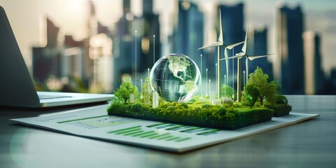 Showcasing sustainable business practices in the renewable energy industry. A corporate report highlighting ESG (Environmental, Social, Governance) metrics within the green energy sector