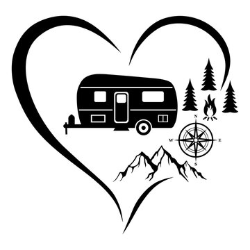 recommend clip art: Camper in Open Heart, Camping, Hand Drawn Vector Illustration