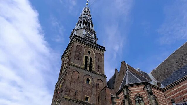 Tower of the Oude Kerk, the Old Church and cultural center in the Amsterdam, the Netherlands.