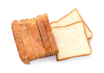 Pieces of fresh toast bread isolated on white, top view