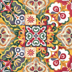 2d vector illustration colorful vintage Seamless hi res Portuguese tiles abstract Artwork
