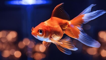 Gold fish goldfish single one in aquarium close up - Powered by Adobe