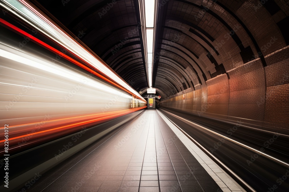 Poster echoing subway tunnel motion. fast motion. generate ai