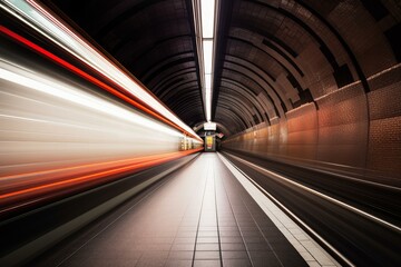 Echoing Subway tunnel motion. Fast motion. Generate Ai