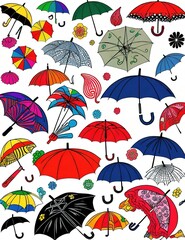 vector of stickers of different umbrellas of various colors