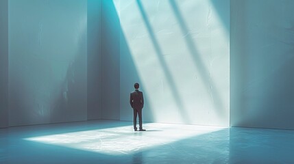 Fototapeta premium Detailed 3D business crisis scene, anime style, cool emotion, smooth white gradient background, minimalism, studio light, copy space