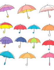 vector of stickers of different umbrellas of various colors