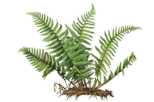 Detailed vintage botanical illustration of a fern plant with historical accuracy and intricate detail, in a classic engraving style, perfect for educational and archival purposes