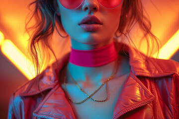 Fototapeta premium A cool and stylish outfit combining sleek lines with bold colors, exuding confidence and flair. Concept of fashion-forwardness and individuality. Generative Ai.