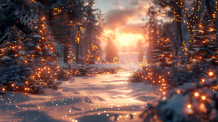 Warm Winter Scene with Blurred Christmas Lights