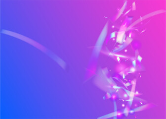 Hologram Confetti. Abstract Tinsel. Purple Light Ribbon. Carnaval Burst. Festive Glitter. Happy Holographic Explosion. Glare Sparkle. Isolated Flag. Blue Hologram Confetti