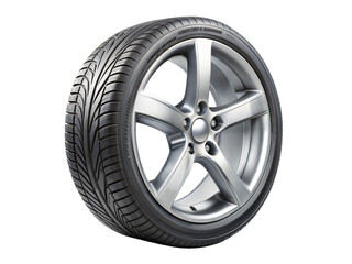 A tire. The tire is black and silver