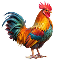 Fototapeta premium A colorful rooster stands on a transparent background