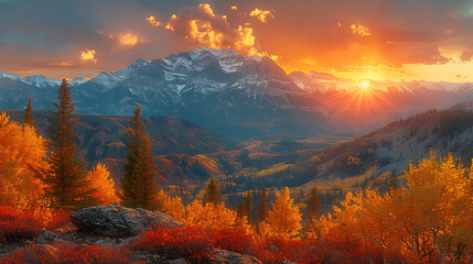 Majestic Mountain Range Sunset with Copy Spaces