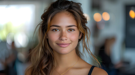 Fototapeta premium Young Latina Mexican woman smiles at the camera