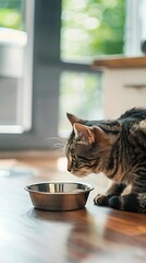 cat eating from its food bowl