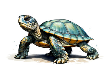 Obraz premium Beautiful painting and illustration of a cool and beautiful and funny turtle
