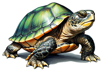 Obraz premium Beautiful painting and illustration of a cool and beautiful and funny turtle