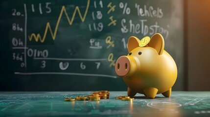 a piggy bank with golden coin and calculator concept of investment in financial education