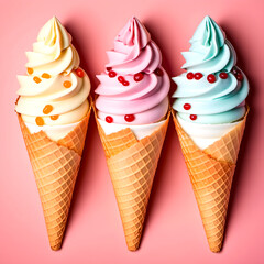 ice cream cones on a pink background