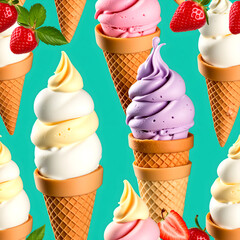 ice cream cones with different flavors