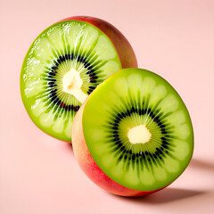 Sliced kiwi fruit on a pink background