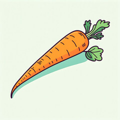 vector hand drawn cartoon illustration of an orange carrot with green leaves