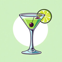 vector illustration of a martini with lime and olive