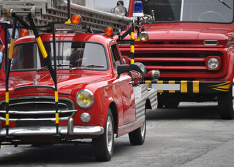 Fire engines stopped for an emergency, vehicle with ladder, help, life for life