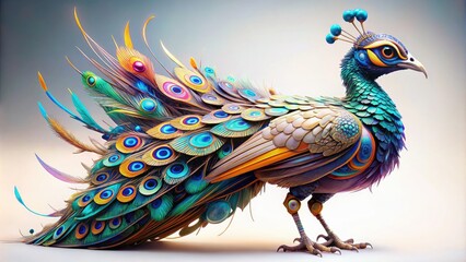 Colorful Peacock Standing on Hind Legs. Generative AI