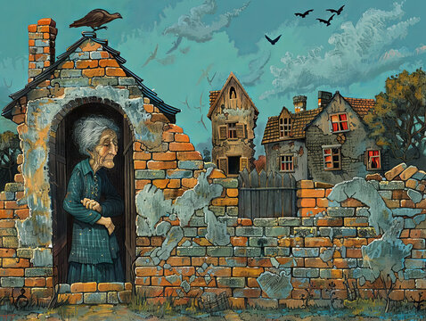 Old lady in brick house
